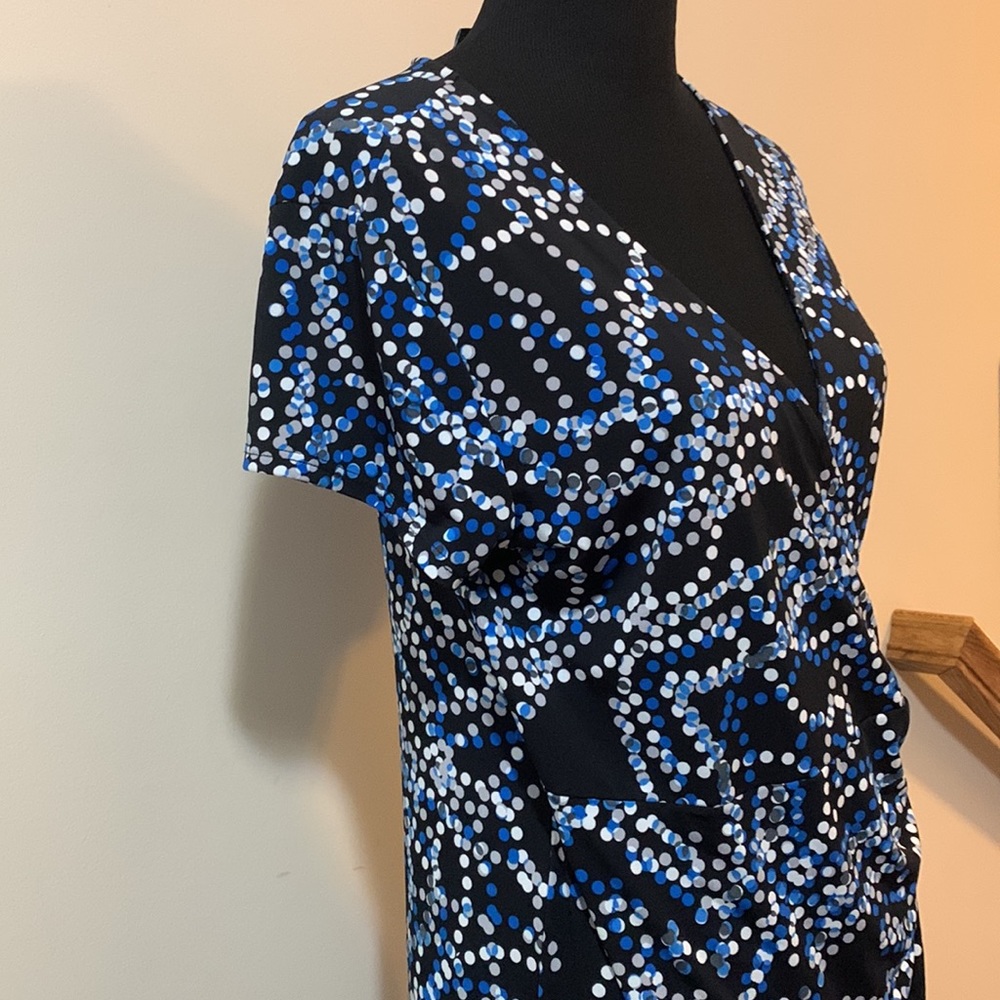 EUC Blue Polka Dot Wrap Dress - Picture 5 of 11